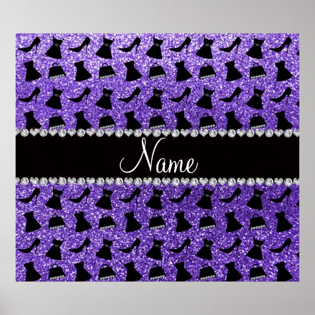 Póster Nome personalizado brilho roxo salto alto da bolsa (Frente)