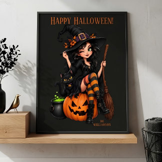 Poster Nome Personalizado Bruxa Malvada Halloween
