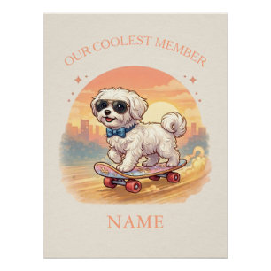 Póster Nome Personalizado Cachorro Maltês Legal Skatista 