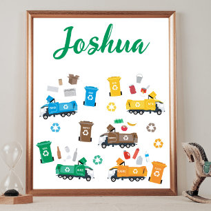 Poster Nome Personalizado Camiões de Lixo Coloridos de Re