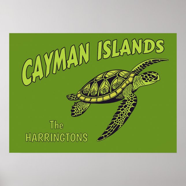 Poster Nome Personalizado Cayman Islands Sea Turtle (Frente)