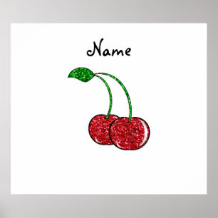 Póster Nome personalizado cereja vermelha-reluzente