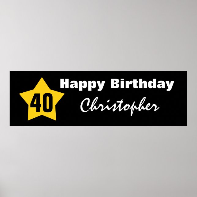 Poster Nome Personalizado de Banner aniversário de 40 ano (Frente)