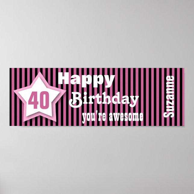 Póster Nome Personalizado de Banner aniversário de 40 ano (Frente)