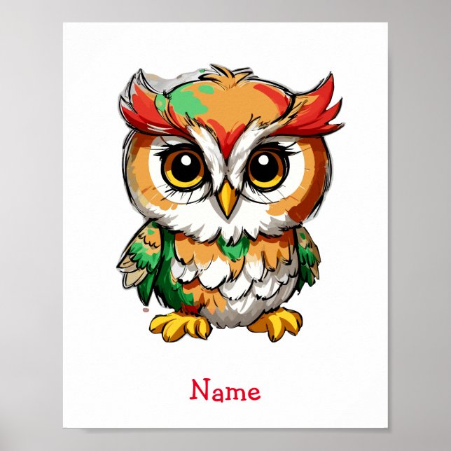 Poster Nome Personalizado De Coruja De Bebê (Frente)
