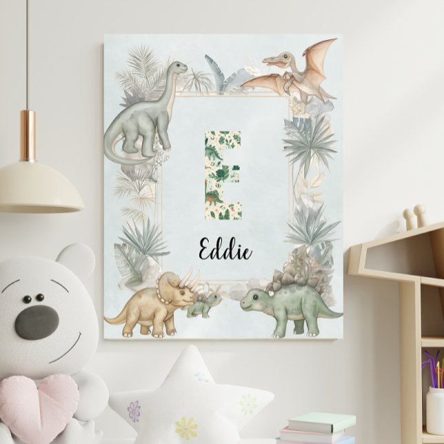 Poster Nome Personalizado de Dinossauro Monograma E Berçá (Criador carregado)