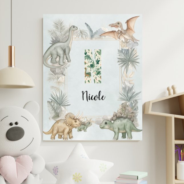 Poster Nome Personalizado de Dinossauro Monograma N Berçá (Criador carregado)