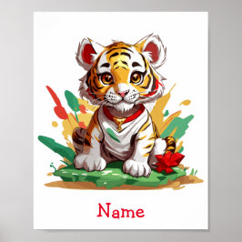 Poster Nome Personalizado de Tigre de Bebê Cujo