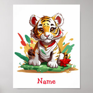 Poster Nome Personalizado de Tigre de Bebê Cujo