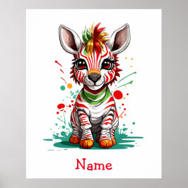 Poster Nome Personalizado de Zebra Bebê Cura