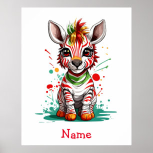 Poster Nome Personalizado de Zebra Bebê Cura