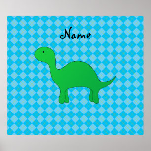 Póster Nome personalizado, dinossauro, argyle azul