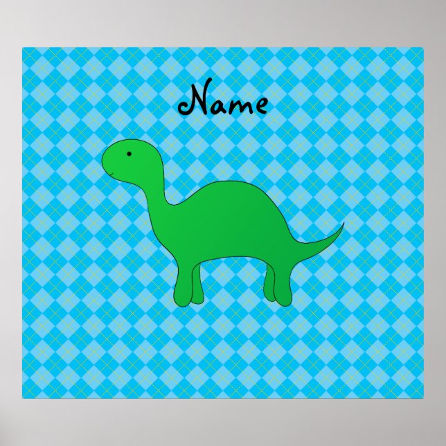 Póster Nome personalizado, dinossauro, argyle azul (Frente)