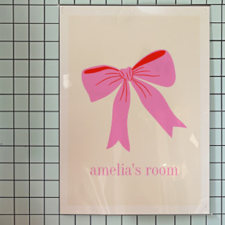Poster Nome Personalizado do Arco Coquette Girly Rosa e V