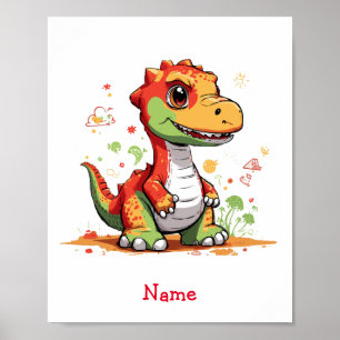 Poster Nome Personalizado do Dinossauro do Bebê