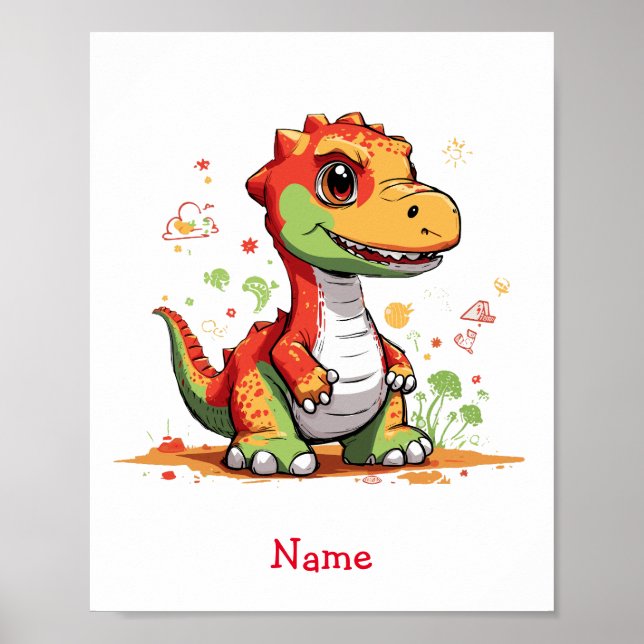 Poster Nome Personalizado do Dinossauro do Bebê (Frente)