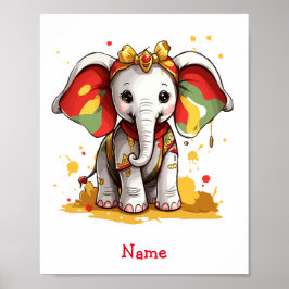 Poster Nome Personalizado do Elefante para Bebê Cujo Nome