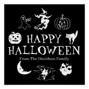Póster Nome personalizado do Feliz Halloween, preto assus