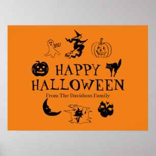 Poster Nome personalizado do Feliz Halloween preto e lara