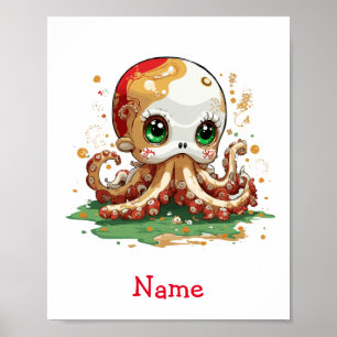 Poster Nome Personalizado do Octopus de Bebê Cugado