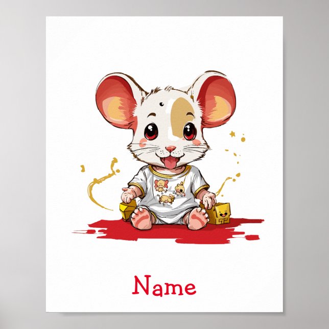 Poster Nome Personalizado do Rato Bebê (Frente)
