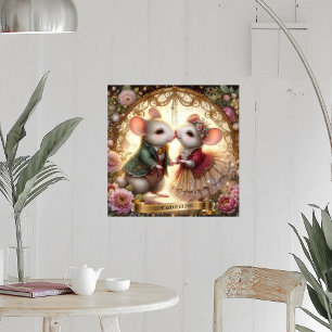 Poster Nome Personalizado do Rato Floral Romance de Casam