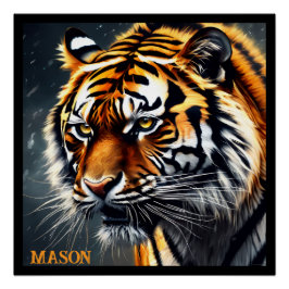 Póster Nome Personalizado do Tigre Snarling