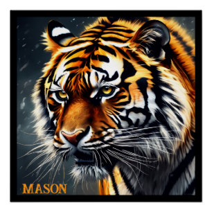 Póster Nome Personalizado do Tigre Snarling