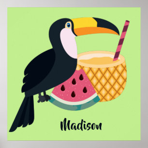 Poster Nome personalizado e cor Ilustração do Toucan