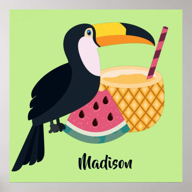Poster Nome personalizado e cor Ilustração do Toucan (Frente)