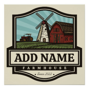 Póster NOME Personalizado Farmhouse Rustic Farmhouse Old 
