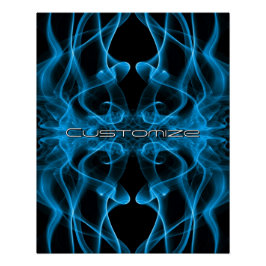 Póster Nome Personalizado Fumaça Azul Simétrica Preta