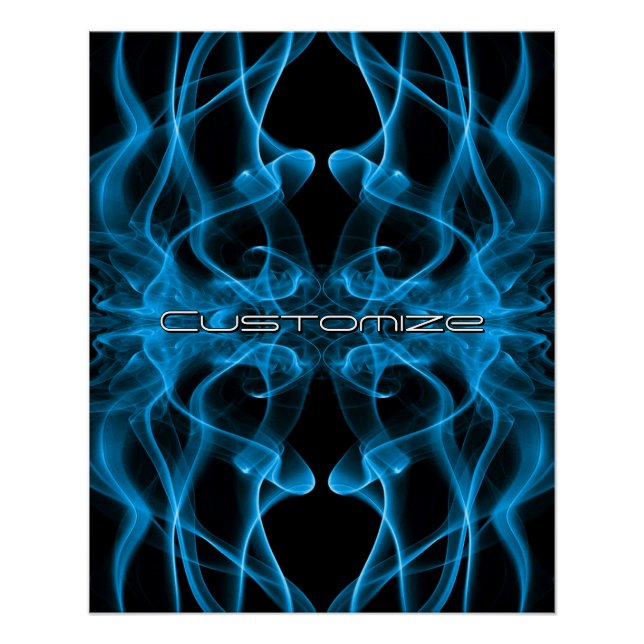 Póster Nome Personalizado Fumaça Azul Simétrica Preta (Frente)