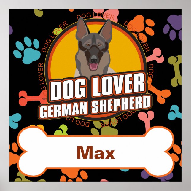 Póster Nome Personalizado German shepherd Cachorro Cachor (Frente)