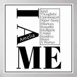 Poster Nome Personalizado I Am Me Female Empowerment Blac