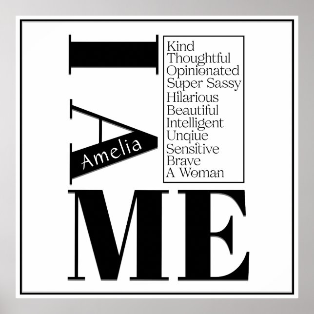 Poster Nome Personalizado I Am Me Female Empowerment Blac (Frente)
