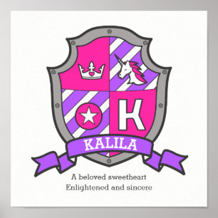 Poster Nome personalizado Kalila que significa letra rosa