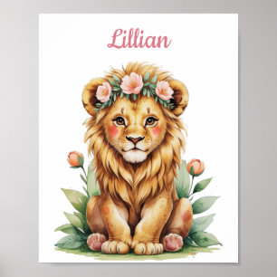 Poster Nome Personalizado Lion Baby Nursery Girl