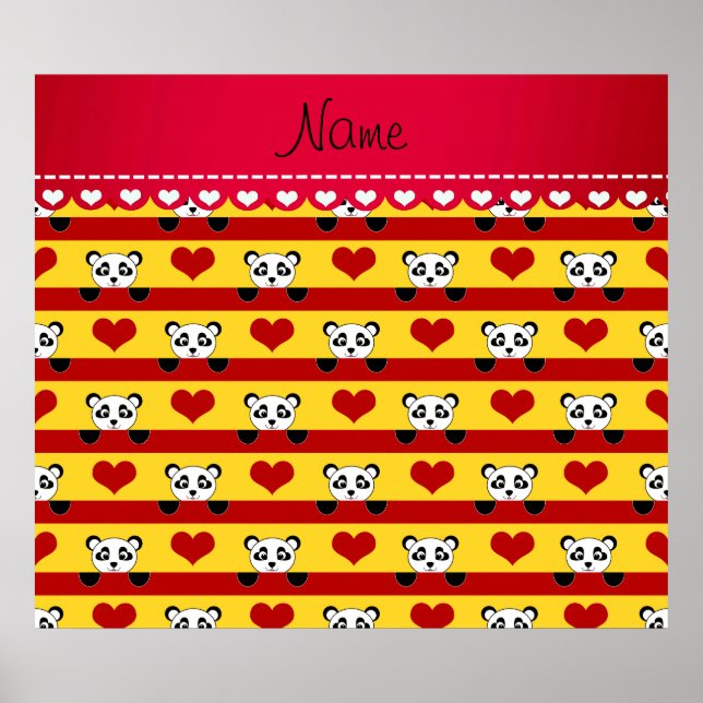 Póster Nome personalizado listras vermelhas panda amarela (Frente)