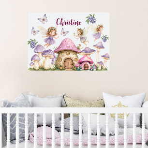 Poster Nome personalizado Magic Fairies Cogumelos cor-de-