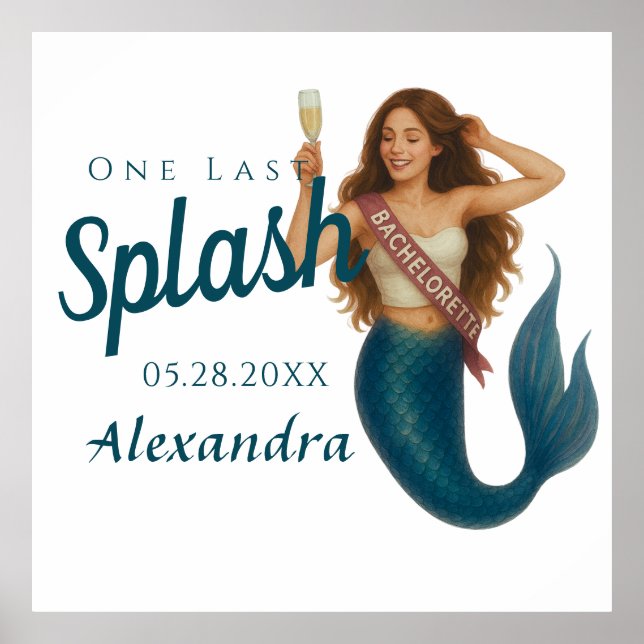 Poster Nome Personalizado Mermaid Bachelorette (Frente)