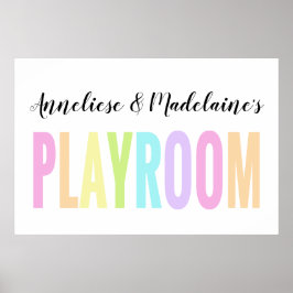 Poster Nome personalizado Pastel Rainbow Playroom