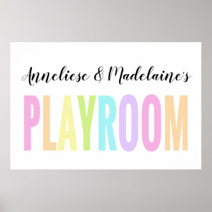 Poster Nome personalizado Pastel Rainbow Playroom