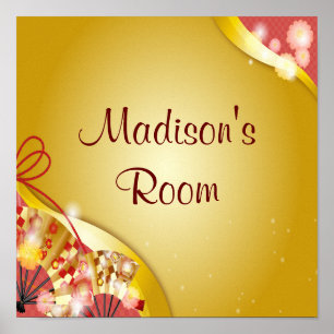 Poster Nome Personalizado Texto Cor-de-Rosa Dourado Abstr