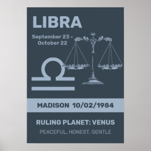Poster Nome Personalizado / Texto Símbolo Zodíaco Libra