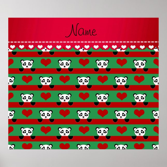 Poster Nome personalizado verde panda listras vermelhas d (Frente)