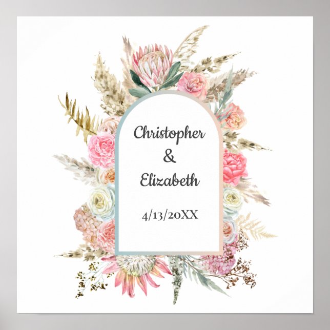 Poster Nomes de Aniversário de Casamento Floral Personali (Frente)