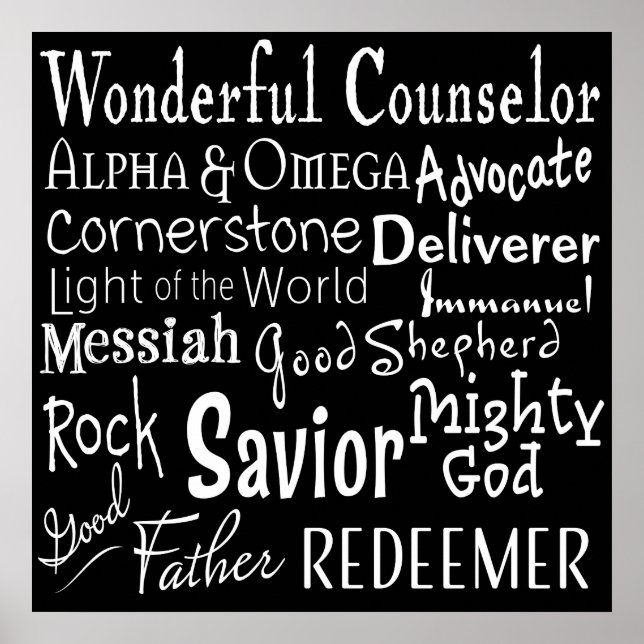 Poster Nomes de Deus da Bíblia em Preto e Branco (Frente)