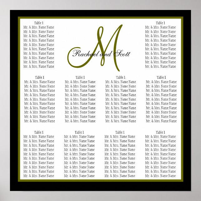 Poster Nomes dos Monogramas do Gráfico de Casamento de mo (Frente)