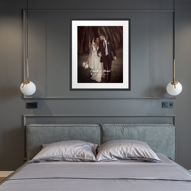 Poster Nomes E Data Do Casal De Script De Foto De Casamen (Elegant Couple Wedding  Photo Poster Print Personalized Names & Wedding Date. Keepsake Photo Prints.)